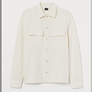 H&M Shacket Men XS Cream Jersey Button Front Shirt Jacket Lightweight Layer